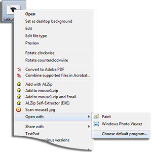 Windows pop-up menu for JPEG