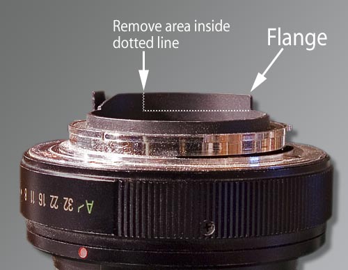 Close-up of Vivitar lens mount flange